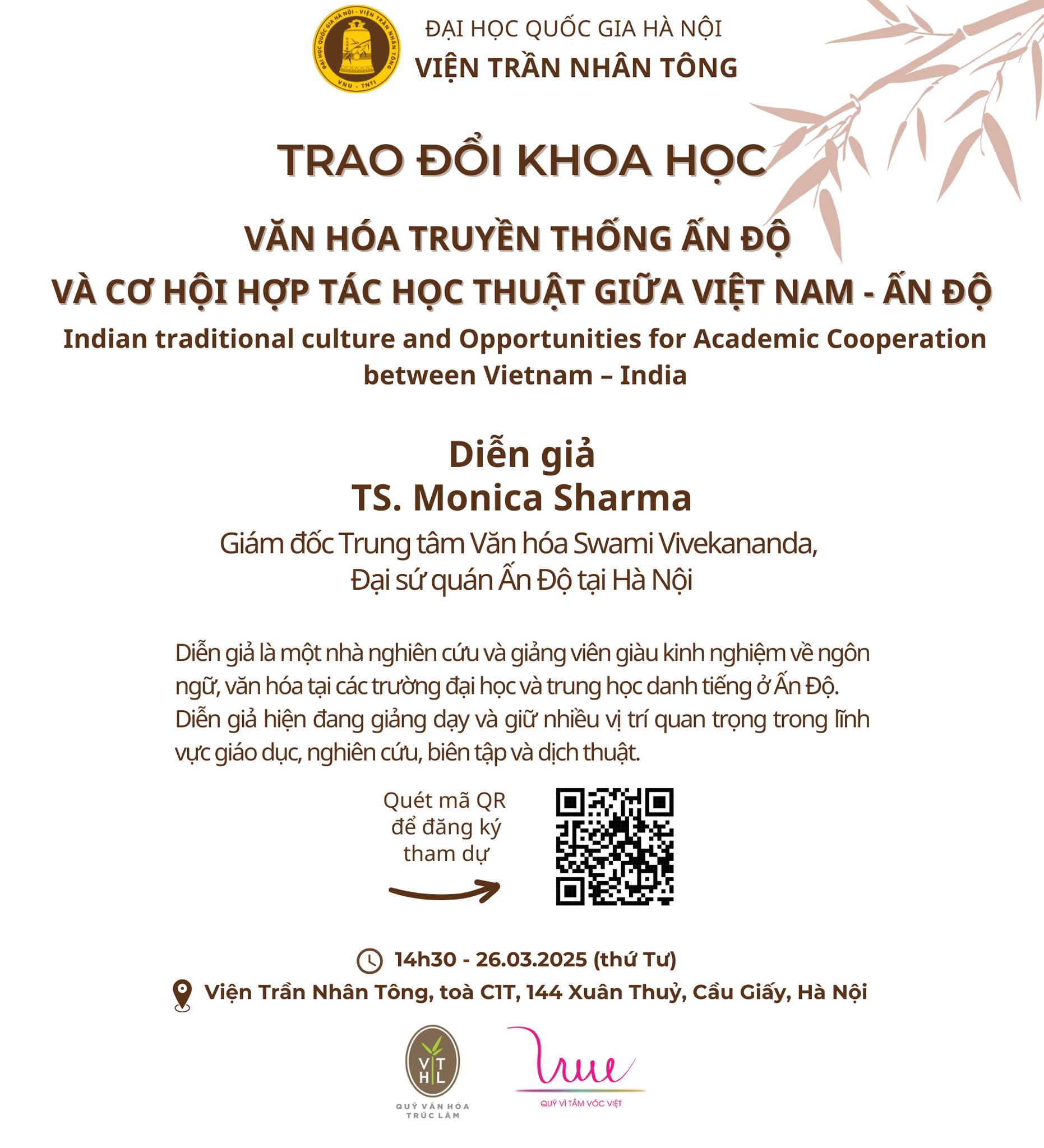 TRAO ĐỔI KHOA HỌC “VĂN HÓA TRUYỀN THỐNG ẤN ĐỘ VÀ CƠ HỘI HỢP TÁC HỌC THUẬT GIỮA VIỆT NAM – ẤN ĐỘ”