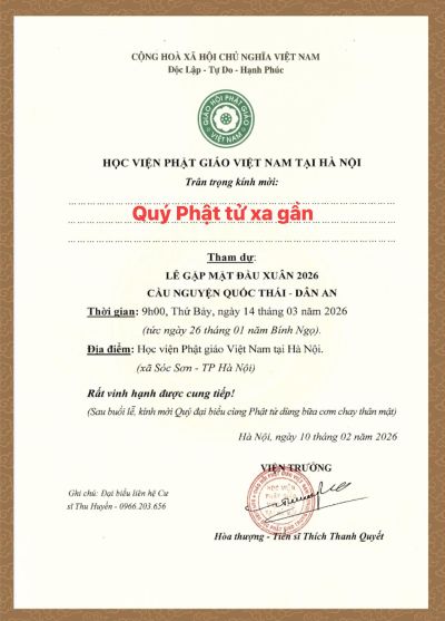 Thông báo Lễ gặp mặt đầu xuân 2026 – Cầu nguyện quốc thái dân an