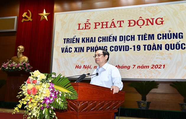 Thủ tướng Phạm Minh Chính phát biểu tại Lễ phát động Chiến dịch tiêm chủng vacccine phòng chống COVID-19 trên toàn quốc