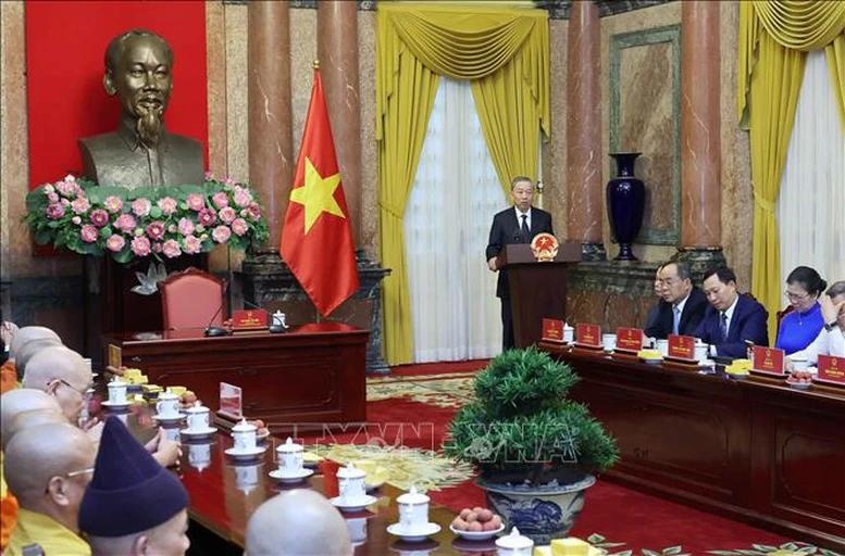 Chủ tịch nước Tô Lâm cho biết, Đảng và Nhà nước ta luôn tôn trọng quyền tự do tín ngưỡng, tôn giáo của người dân - Ảnh: TTXVN
